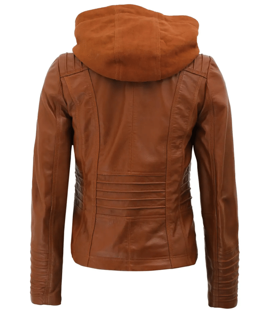 Hooded leather jacket for women
