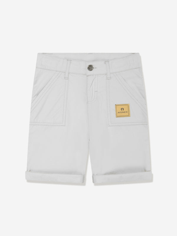 Aigner Boys Logo Badge Poplin Shorts in Grey