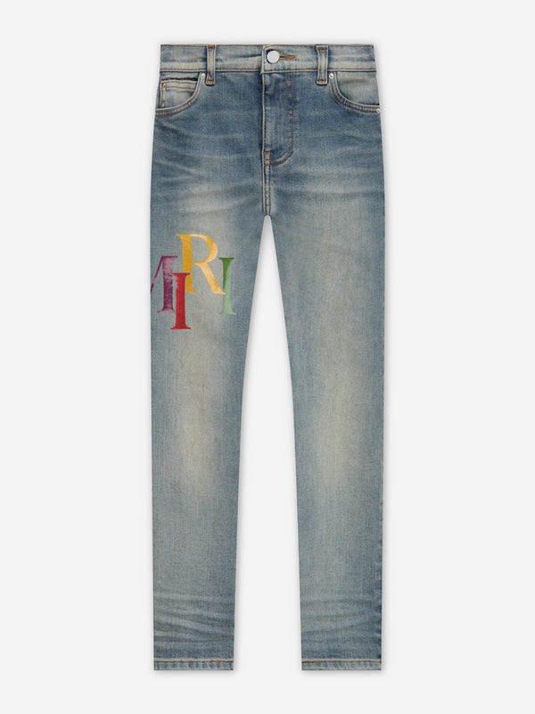 Kids Staggered Logo Jeans in Blue