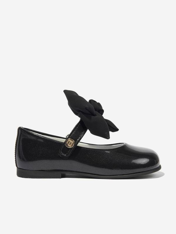 Andanines Girls Leather Mary Jane Bow Shoes in Black