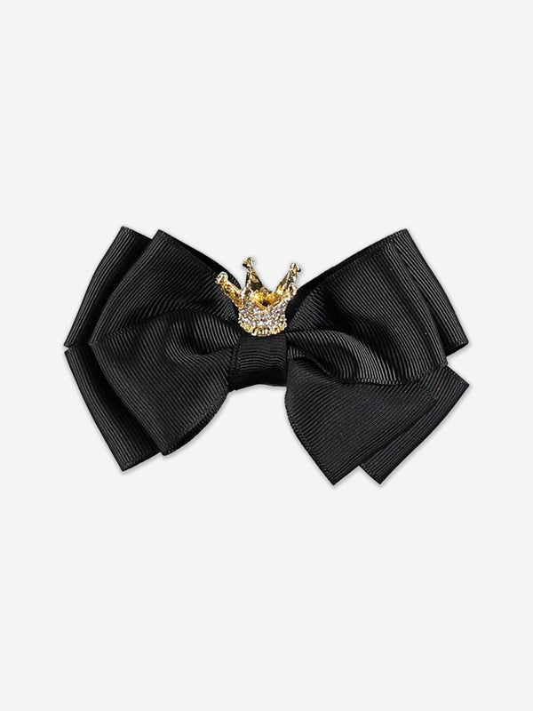 Angels Face Girls Big Bow With Crown Hair Clip in Black