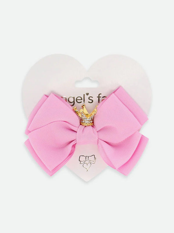 Angels Face Girls Big Bow With Crown Hair Clip in Pink