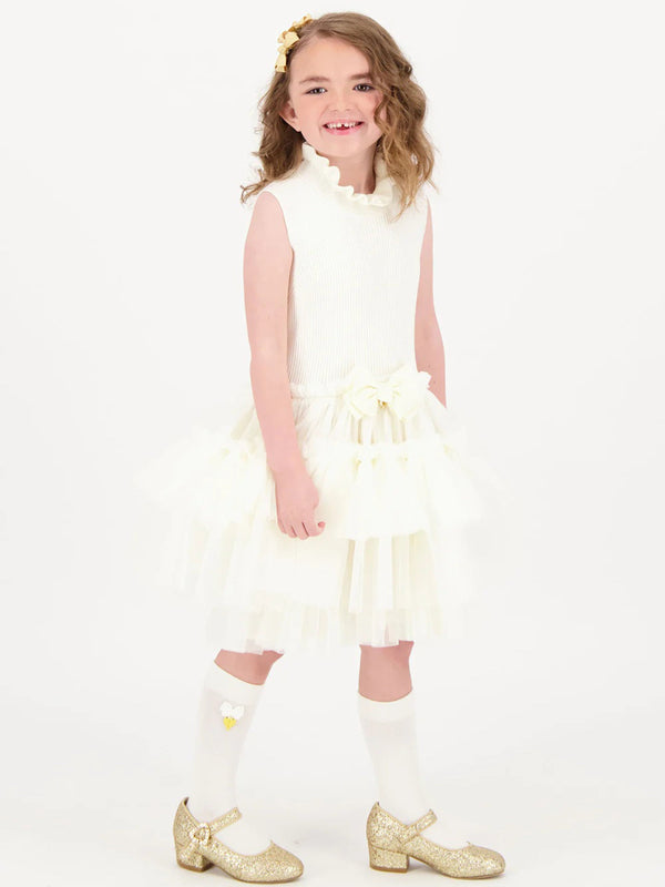 Angels Face Girls Eunice Sleeveless Knit With Tulle Dress in Ivory