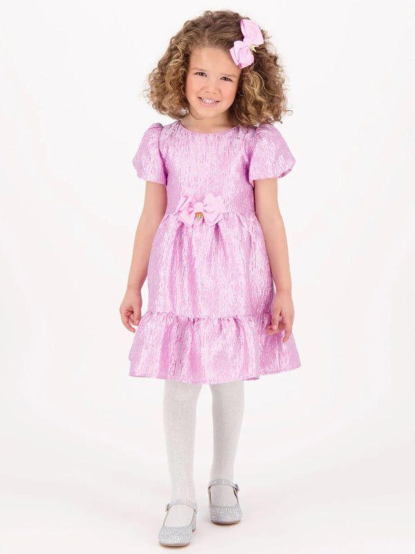 Angels Face Girls Isadora Metallic Tiered Dress in Pink