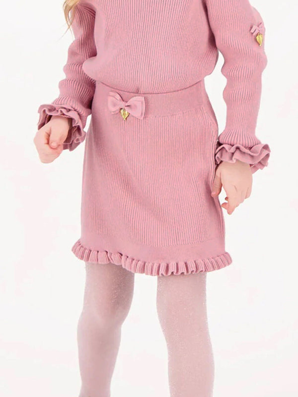 Angels Face Girls Troy Rib Knitted Skirt in Pink