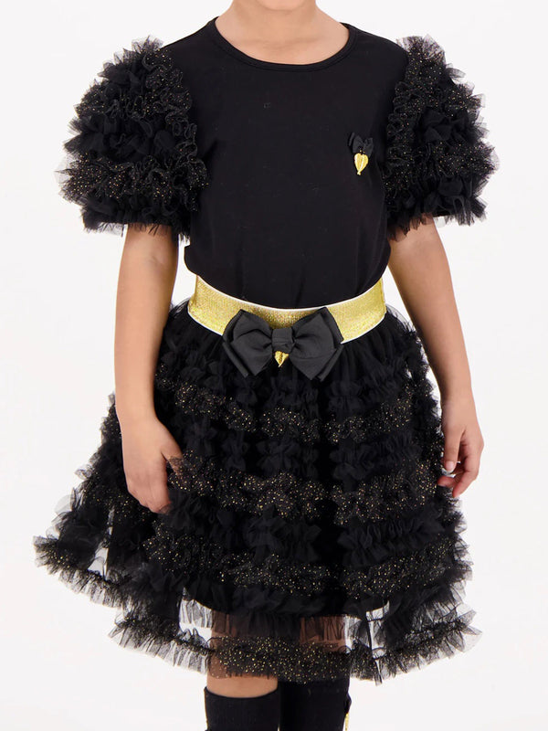 Angels Face Girls Ballroom Ruffle Skirt in Black