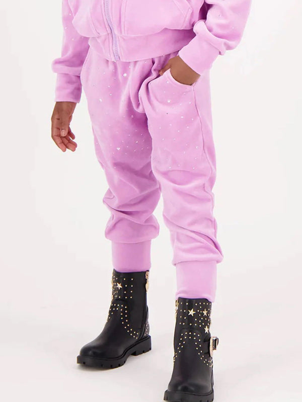 Angels Face Girls Bijou Crystal Velour Joggers in Pink