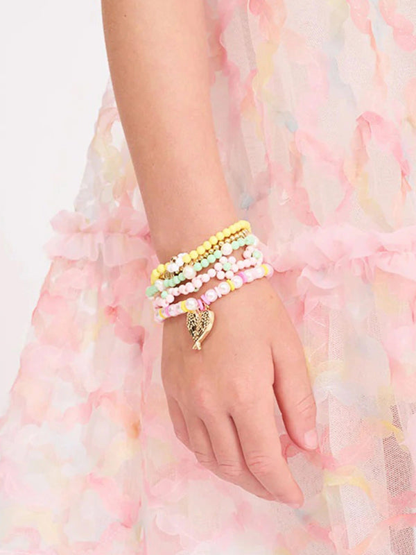 Angels Face Girls Flower Bracelet Set in Pink