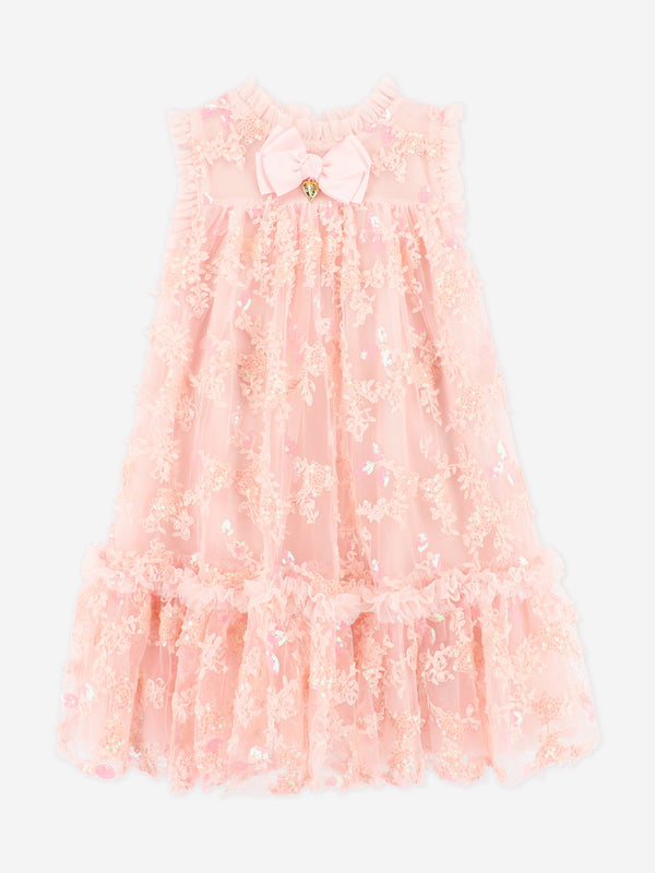 Girls Tilly Sequin Flower Tulle Dress in Pink