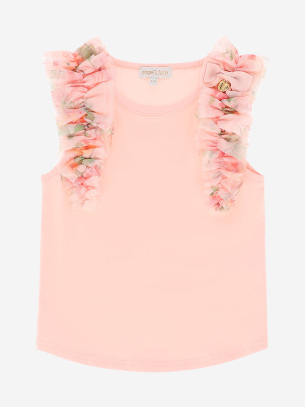 Girls Toni Ruffle Trim Top in Pink