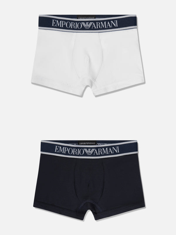 Emporio Armani Boys 2 Pack Boxer Shorts Set in White