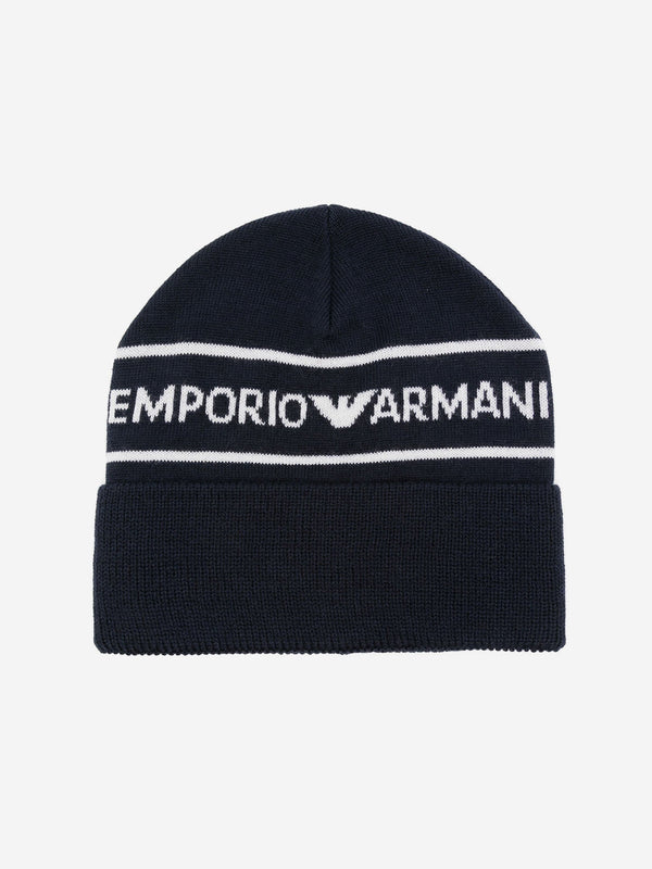 Emporio Armani Boys Logo Beanie Hat in Navy