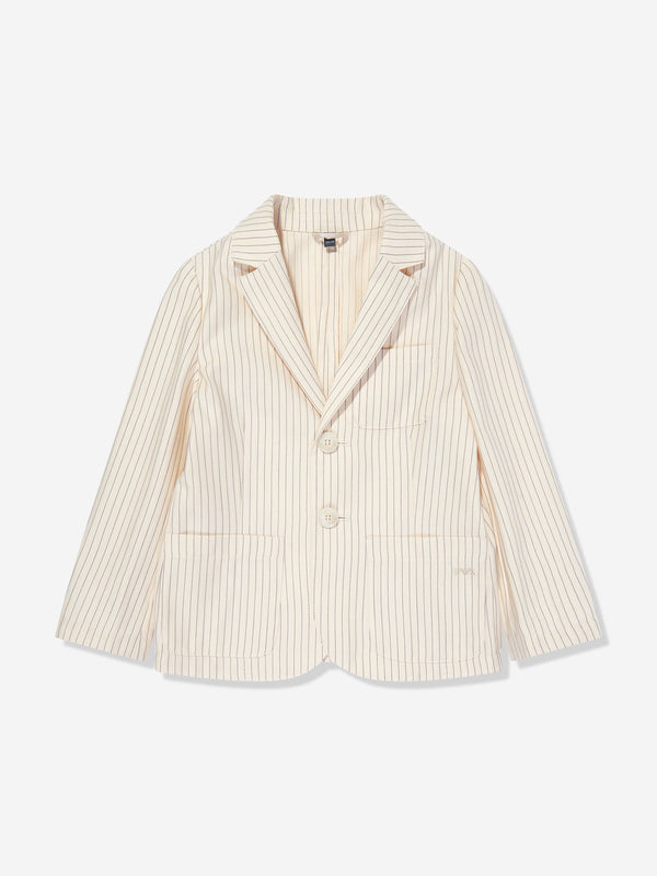 Emporio Armani Boys Striped Linen Blazer in Ivory