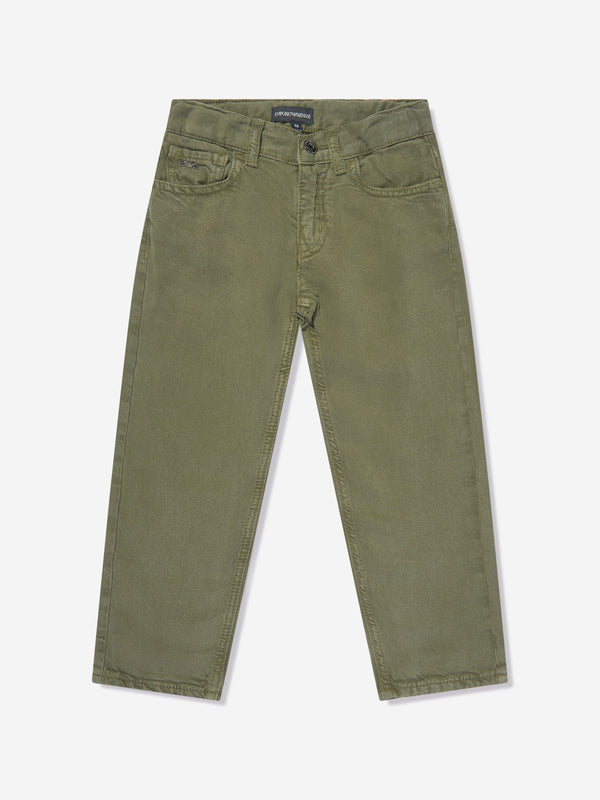 Emporio Armani Boys Linen Blend Trousers in Green