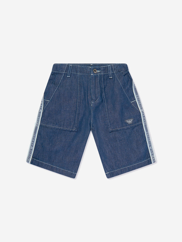 Emporio Armani Boys Denim Logo Shorts in Blue