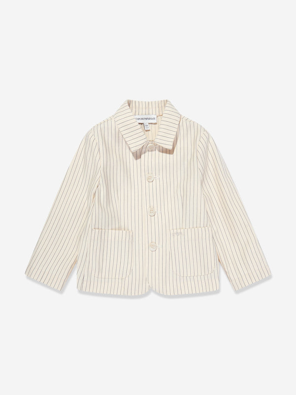 Emporio Armani Baby Boys Striped Linen Jacket in Ivory