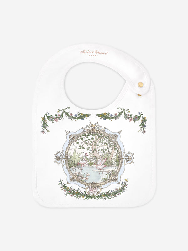 Atelier Choux Baby Satin Tapestry Bib in White