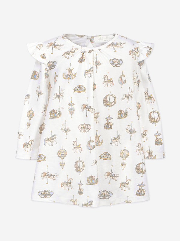 Atelier Choux Baby Girls Carousel Jersey Dress in White