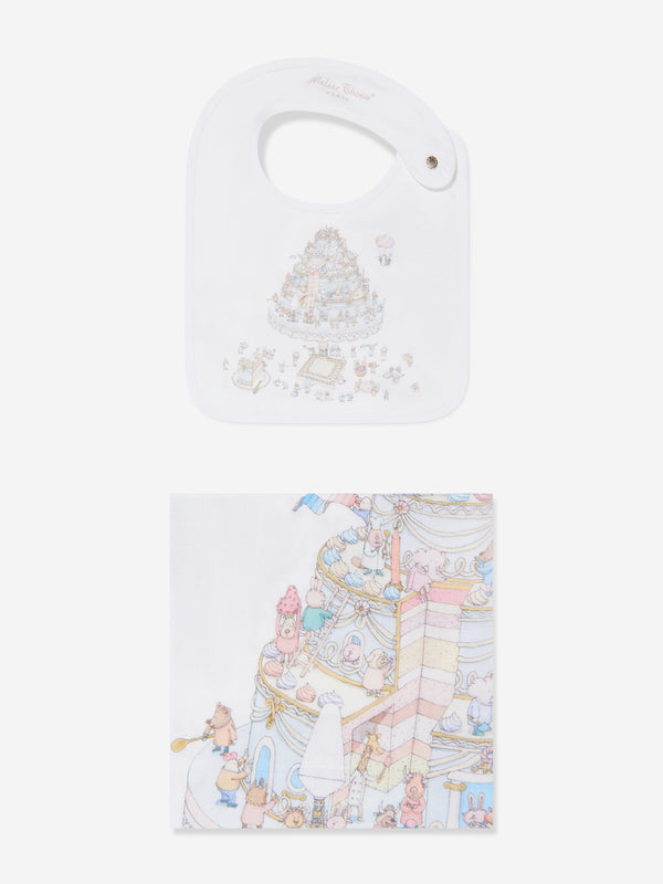 Atelier Choux Baby Le Gateau Carré and Satin Bib Set in White