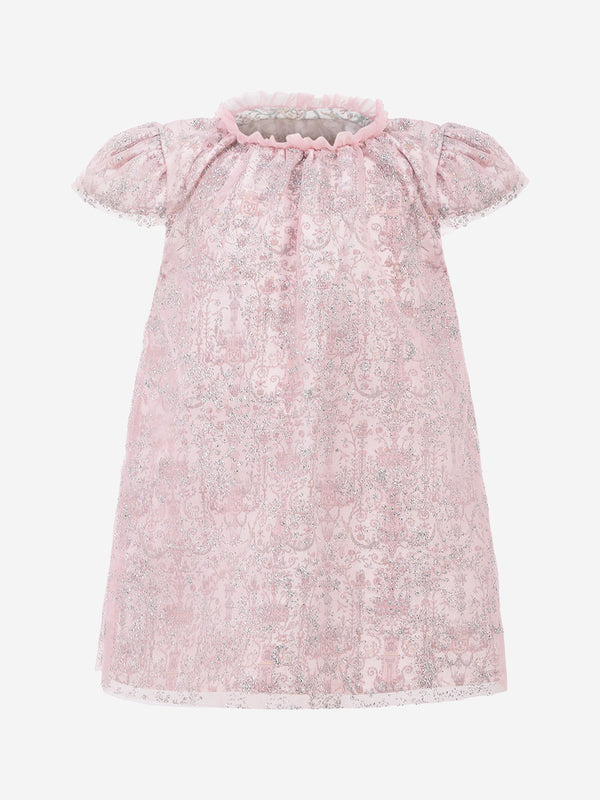 Atelier Choux Baby Girls Glittery Toile de Jouy Dress in Pink