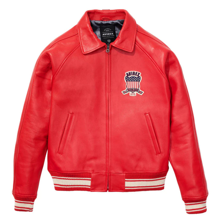 Red leather bomber for men
