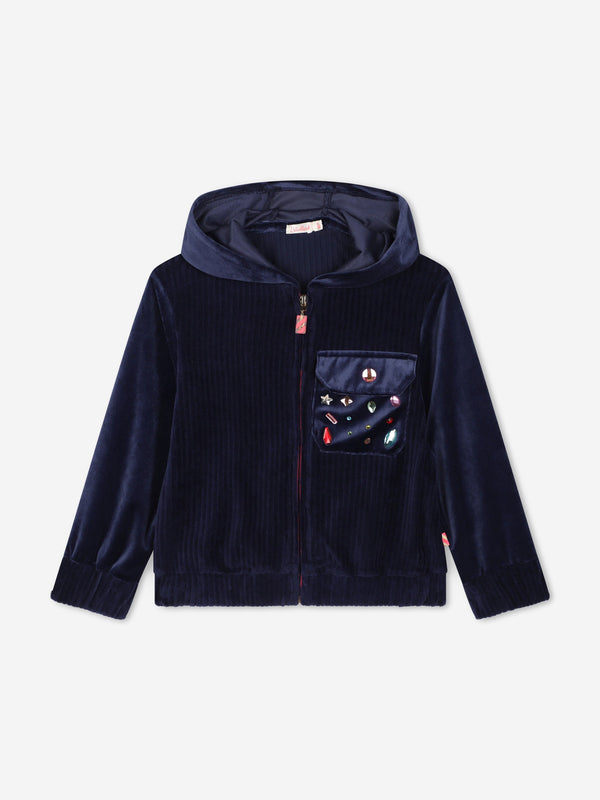 Billieblush Girls Velour Zip Up Top in Navy