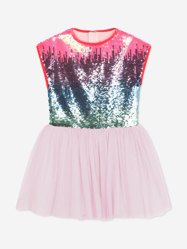 Billieblush Girls Sequin And Mesh Occasion Dress in Pink