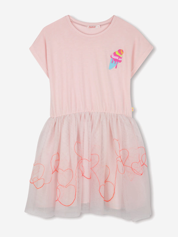 Girls Bi-material Dress in Pink