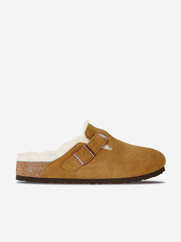 Cozy Brown Shearling Suede Clogs for Boys by BIRKENSTOCK