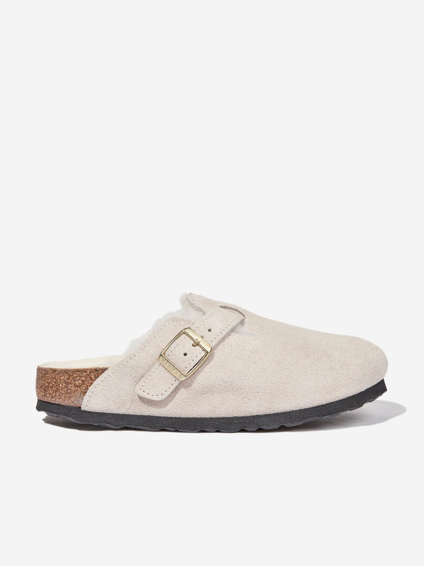 Stylish White Shearling Suede Clogs for Boys by BIRKENSTOCK