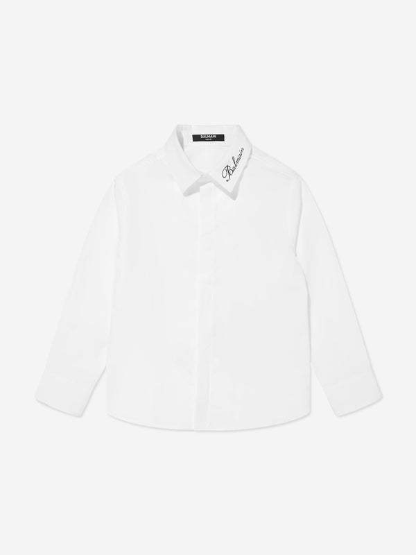 Balmain Boys Logo Collar Shirt in White