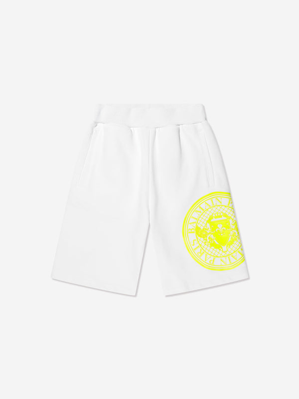 Balmain Boys Logo Jersey Shorts in White