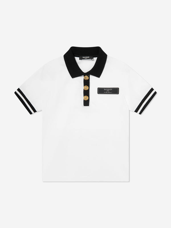 Balmain Boys Logo Polo Shirt in White