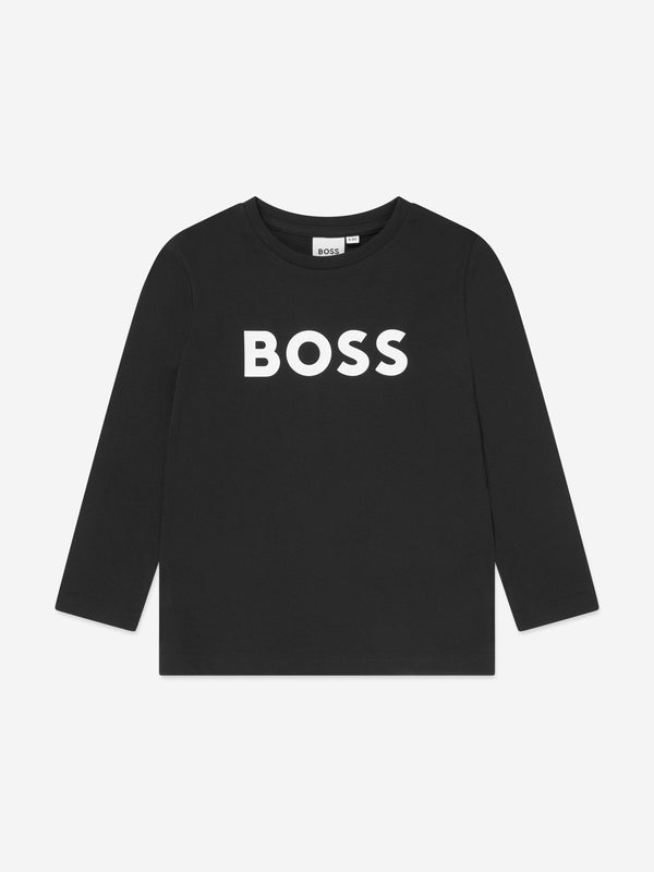 BOSS Boys Long Sleeve Logo T-Shirt in Black