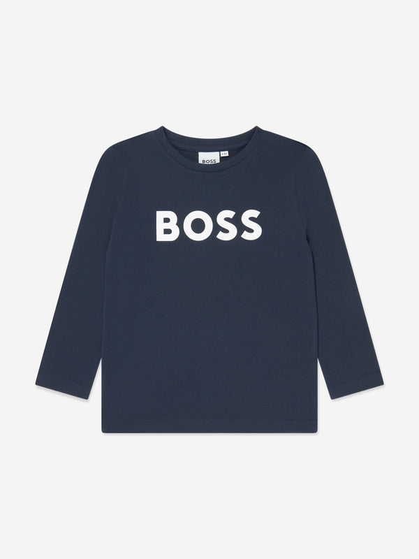 BOSS Boys Long Sleeve Logo T-Shirt in Navy