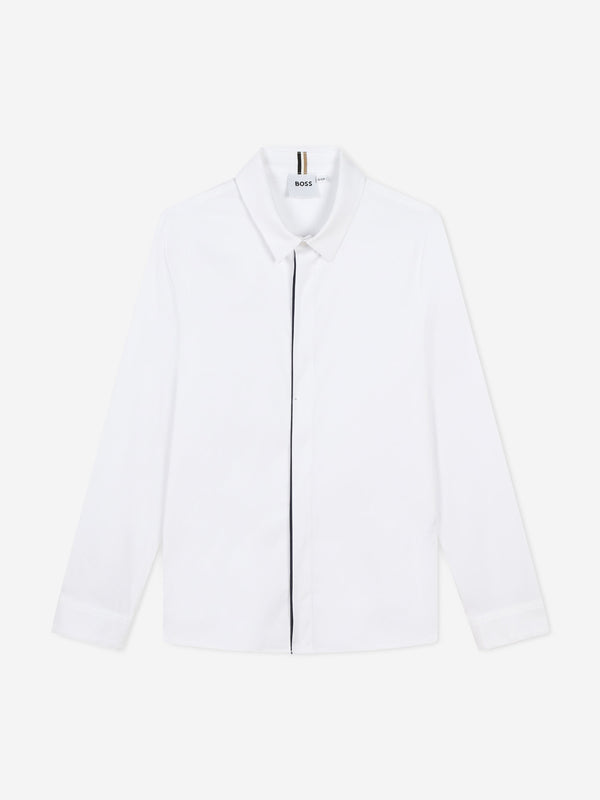 BOSS Boys Checked Shirt in White