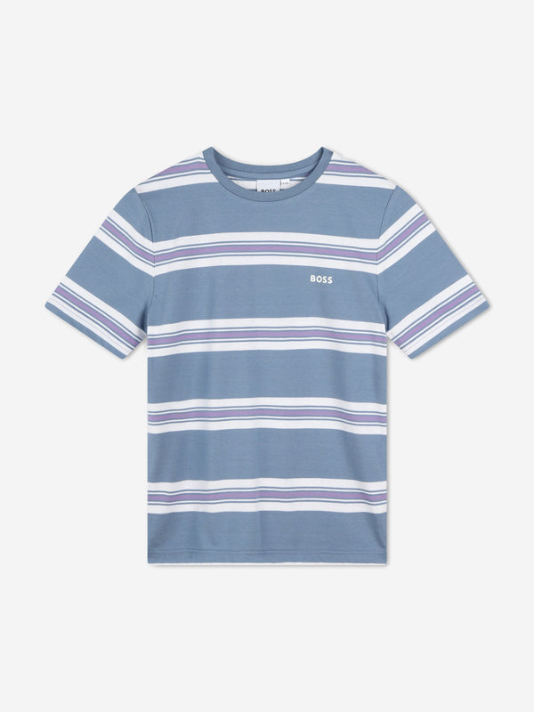 BOSS Boys Striped Logo T-Shirt in Grey