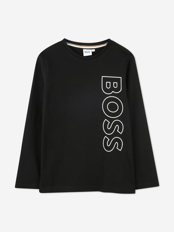 BOSS Boys Long Sleeve Logo T-Shirt in Black