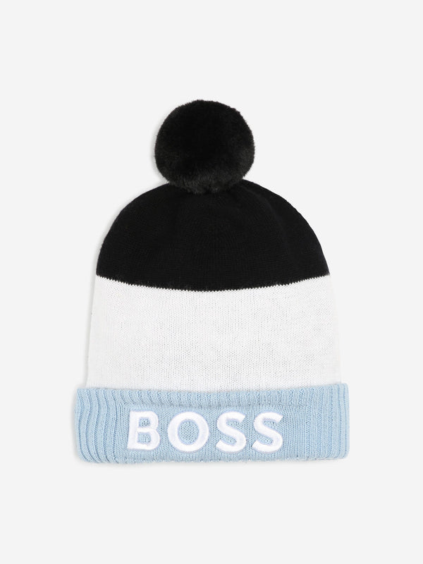 BOSS Boys Embroidered Logo Bobble Hat in Grey