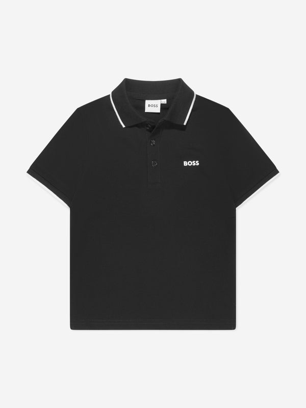 BOSS Boys Logo Polo Shirt in Black