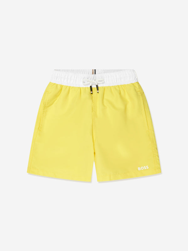 BOSS Boys Logo Swim Shorts in Yellow