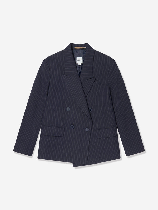 BOSS Boys Striped Suit Jacket in Navy