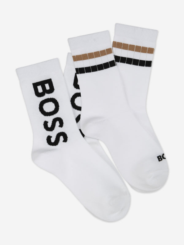 BOSS Boys Branded Socks Set (2 Pairs) in White