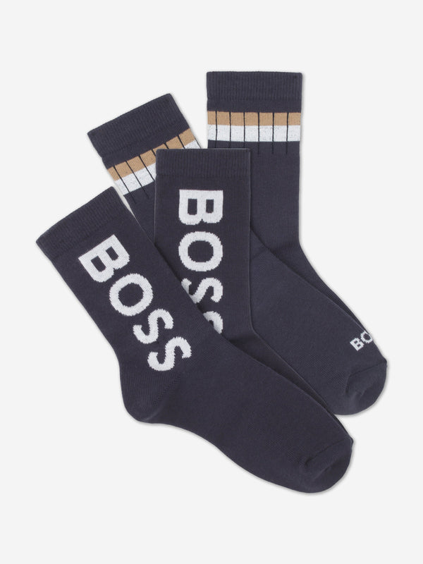 BOSS Boys Branded Socks Set (2 Pairs) in Navy