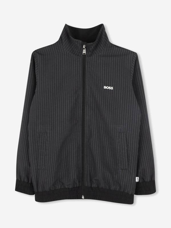 BOSS Boys Striped Zip Up Top in Black