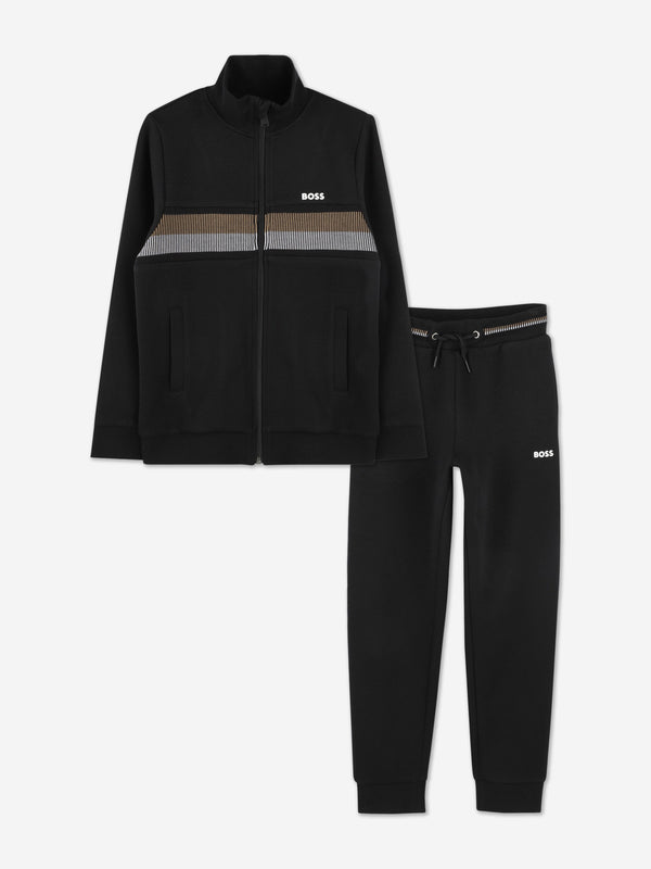 BOSS Boys Logo Print Tracksuit in Black