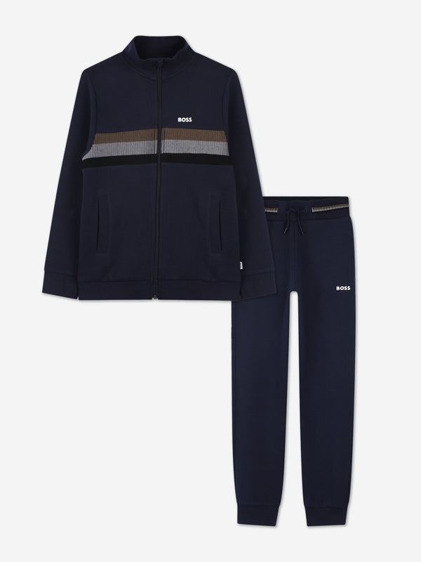 BOSS Boys Logo Print Tracksuit in Navy