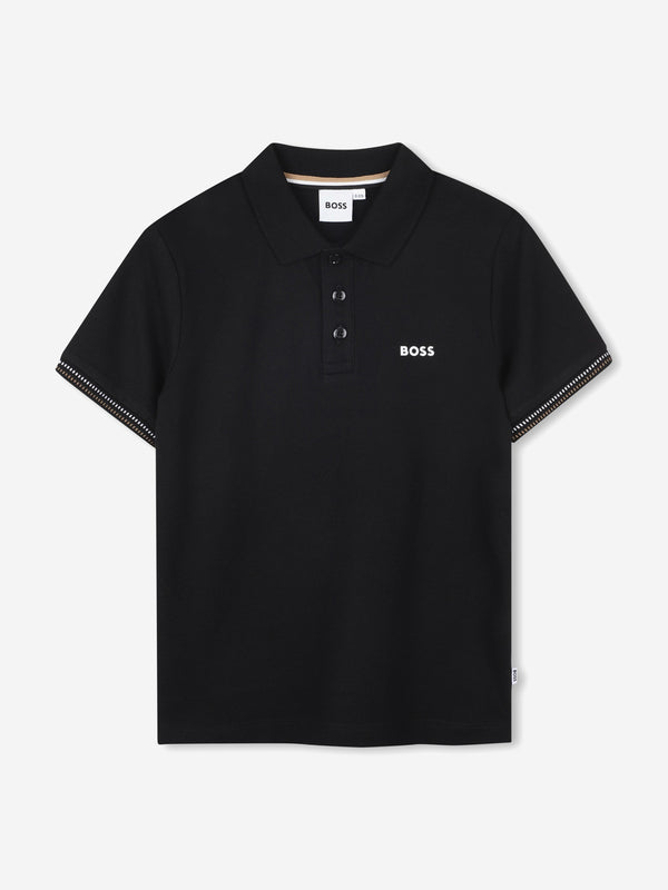 BOSS Boys Logo Print Polo Shirt in Black