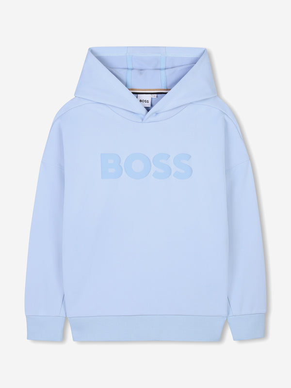 BOSS Boys Logo Print Hoodie in Blue