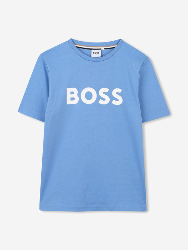 BOSS Boys Logo Print T-Shirt in Blue